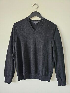 BANANA REPUBLIC Black Extra Fine Merino Wool V-Neck Sweater Top Men's Large